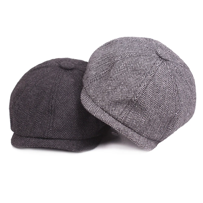 Men Beret Vintage Herringbone Gatsby Tweed Peaky Blinders Hat  Beret Hat Spring Flat Peaked Beret Hats