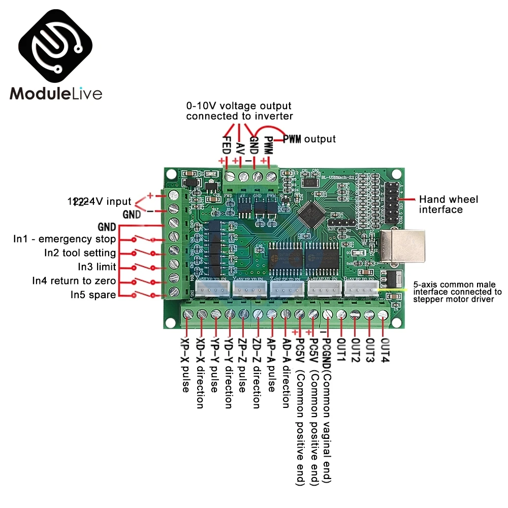 Diymore MACH3 V2.1 Five-axis Engraving Machine Motherboard CNC Motion Control Card 5-axis Stepper Motor Drive Interface Board