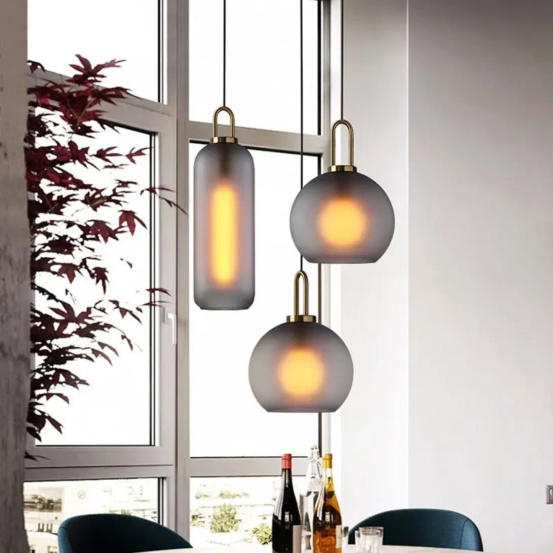 

Clear Smoke Gray Glass Ball Pendant Lights Modern Led Loft Industrial Decor Hanging Lamp Kitchen Dining Room Bar Light Fixtures