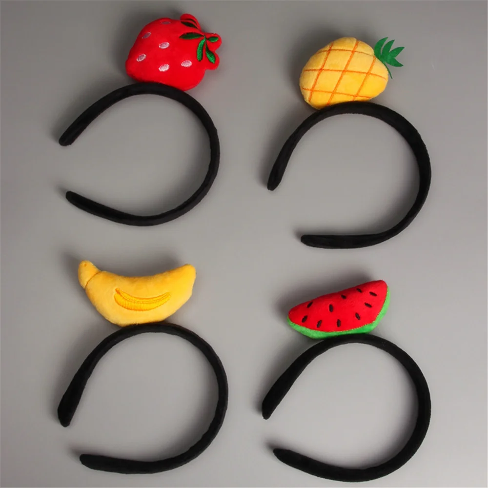 Bonitos sombreros de felpa de frutas pequeñas, fresa, Etc. Diadema de juguete para el pelo