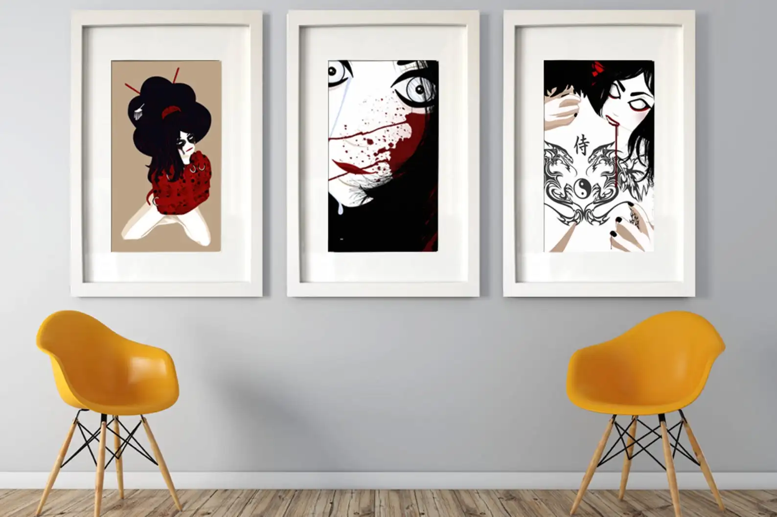Creepy Geisha Trio-Japanese manga style