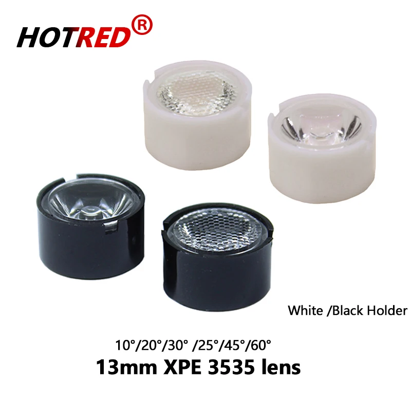100 szt. 1W 3W 5W XPE XTE 3535 obiektyw LED 13mm 10 30 45 60 90 stopni 3030 XPE2 XPG2 XTE Plano reflektor kolimator z uchwytem