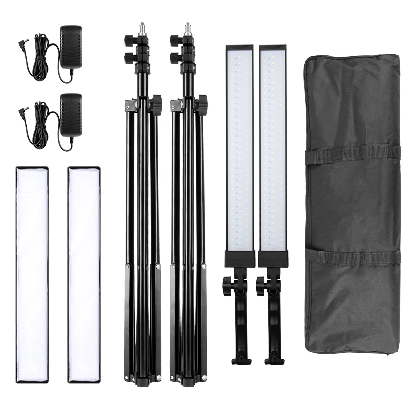 Studio Light Kit With Tripod 3200-5500k Adjustable 3 Color Strip Photography Lighting For Video Selfie Fill Light 40cm 2pcs Set