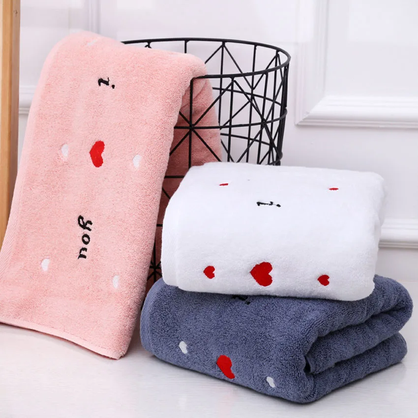 100% Cotton 3 Colors Peach Heart Love Letters Embroidery Bath Towel Bathroom Towels Pink Modern for Adults Kids Toalla De Cara