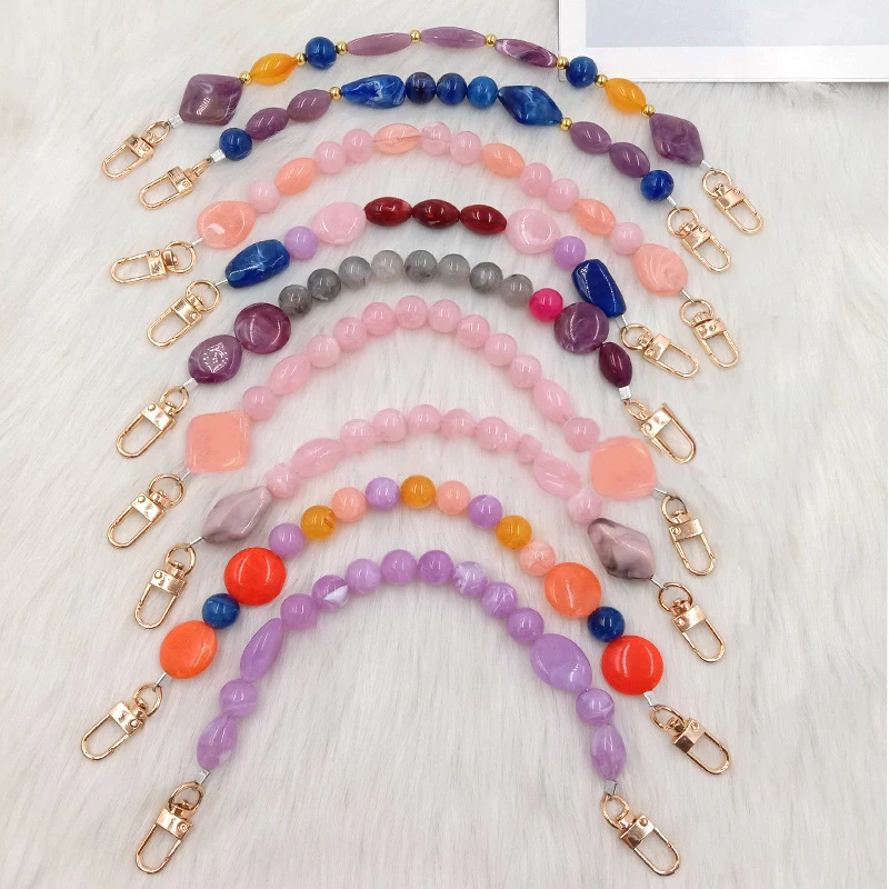DIY Resin Shoulder Bag Chain Woman Replacement Handbag Accessory Chain Polychromatic Extension Bead Strap Color Bag Chain