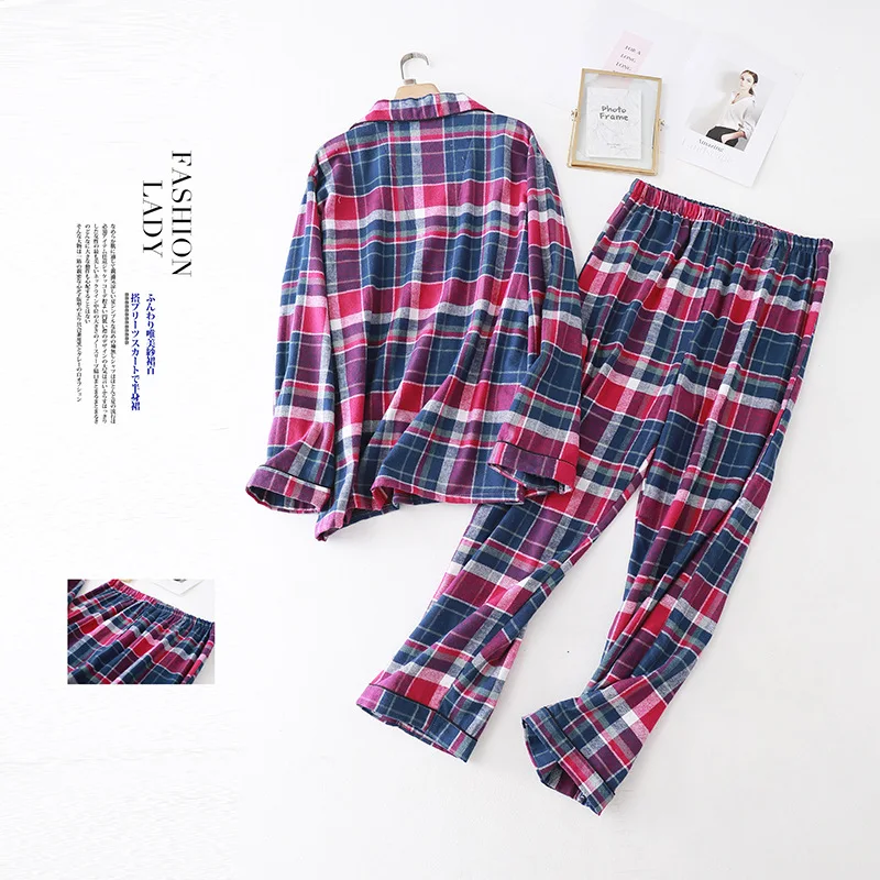 Spring Autumn Men Plaid Pajama Sets Male Cotton Sleepwear Suit Plus Size Pajama Sets Long Sleeve Turn-down Collar Shirt & Pants