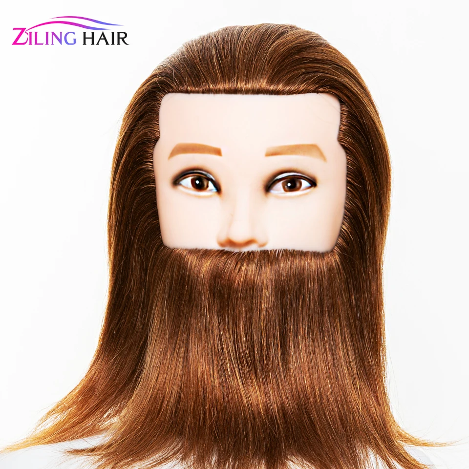 Male 100% Real Human Hair Mannequin Practice Training Head With Beard Barber Hairdressing Manikin Doll Head For Beauty School