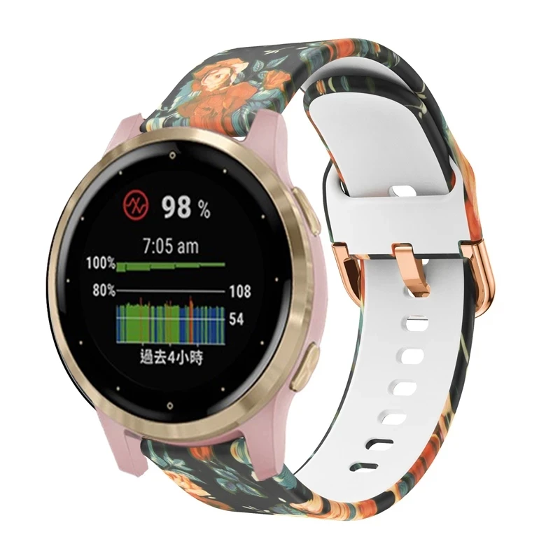 18mm Silicone Sport Strap Flower Printing Band For Garmin Venu 2S/Vivomove 3S/Active S Watchband Vivoactive 3S 4S Watch Bracelet