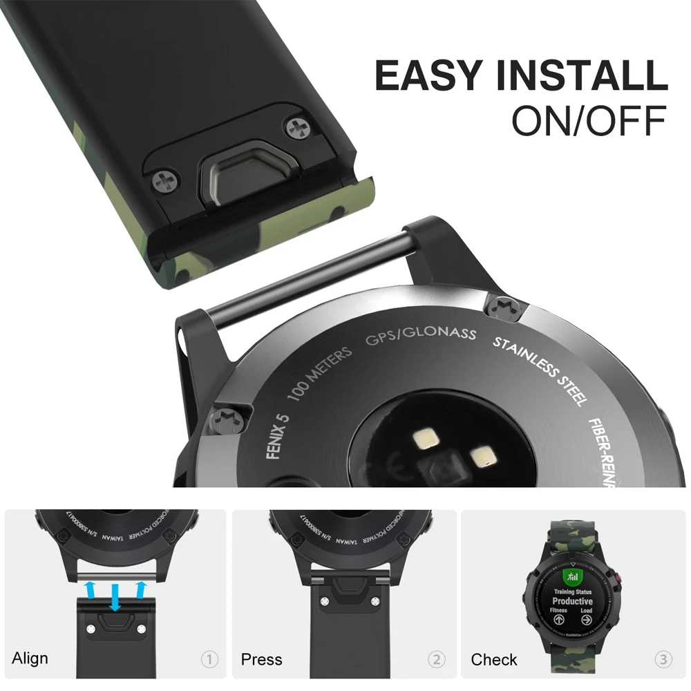 Yayuu Correa para Garmin Fenix 6/Fenix 5/5 Plus/Forerunner 935/Approach S60/Quatix 5, correa de silicona impresa de liberación rápida