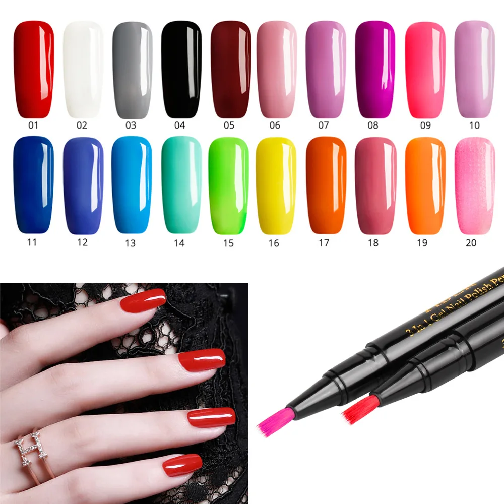 20 Colors One Step Nail Gel Polish Pen UV Manicure Nail Gel Varnish Pen Nails Art Pencil Optional Easy To Wear Gel Polish Pen