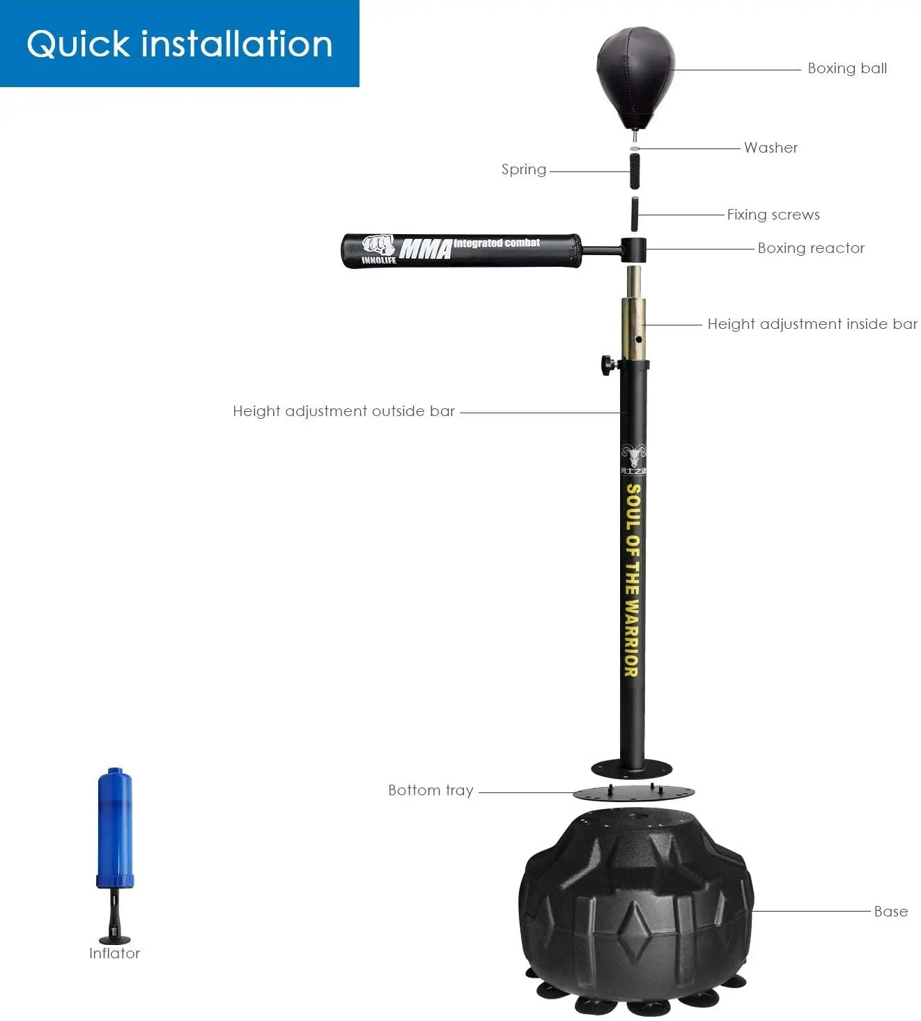 Boxing Reaction Target Stick Equipment Spinning Bar Free Standing with Punching Ball Strength Training Adult