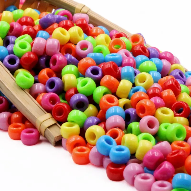 100-300Pcs 6x9mm Acrylic Large Hole Round Beads Solid Color Loose Bead Decoration Clothing Accessories Diy Jewelry Accessories