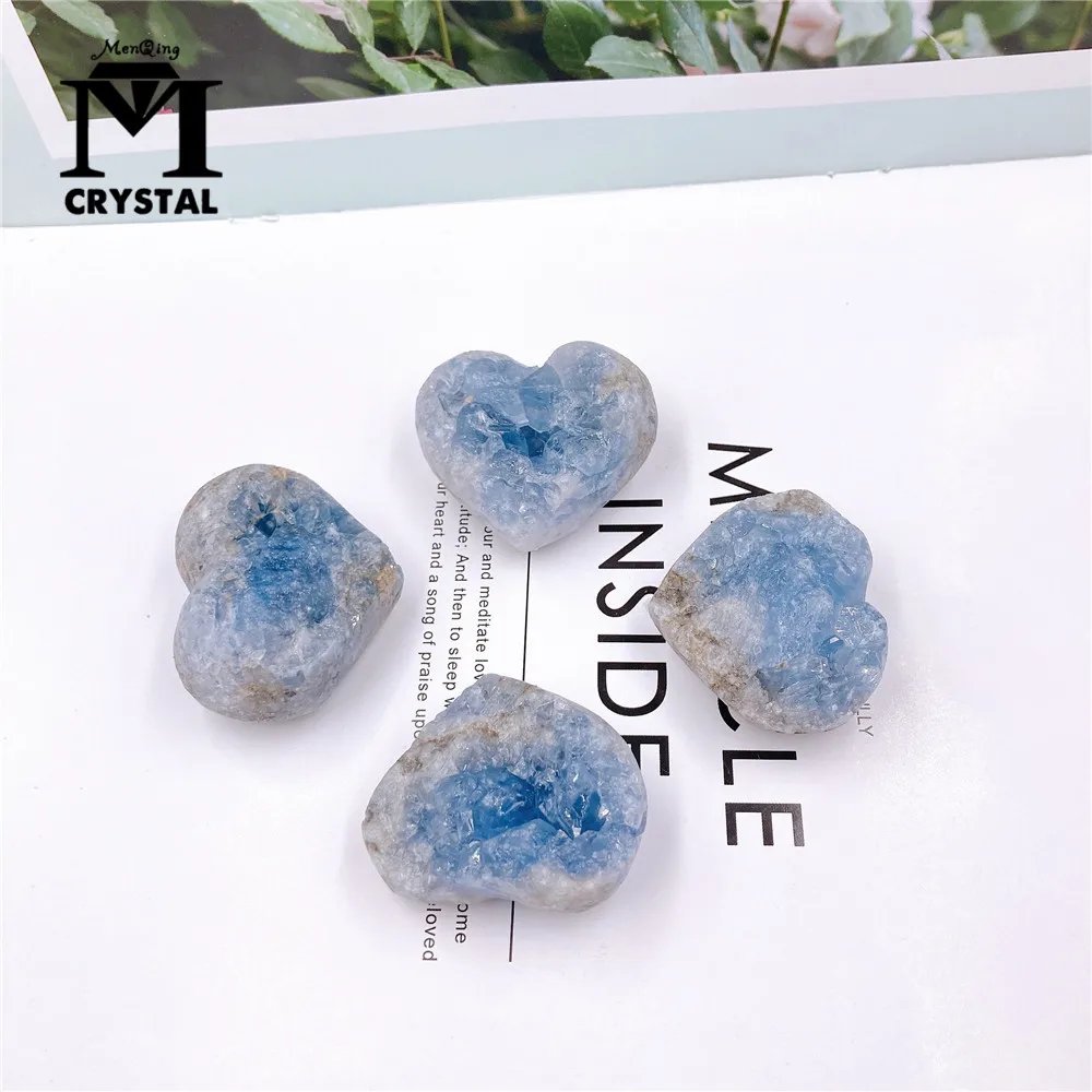 

1PC Natural Blue Celestite Crystal Cluster Love Shape Mineral Specimen Healing Stones For Teaching Dream Home Decor