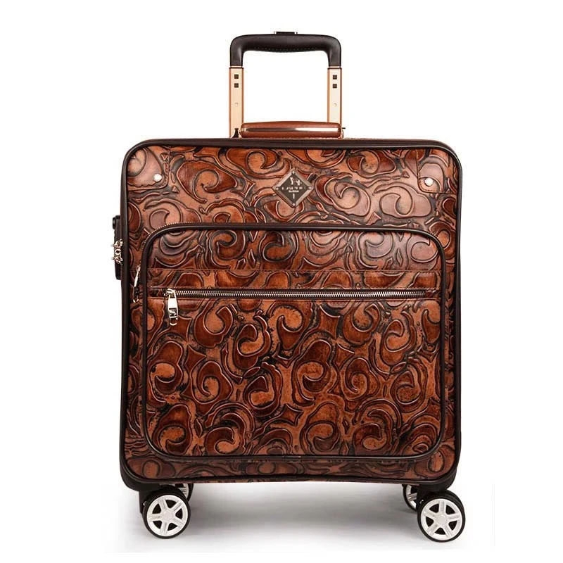 New Retro 100% Genuine leather Rolling Luggage Spinner Business Travel Bag Cowhide Trolley Suitcase On Wheels Password Valise