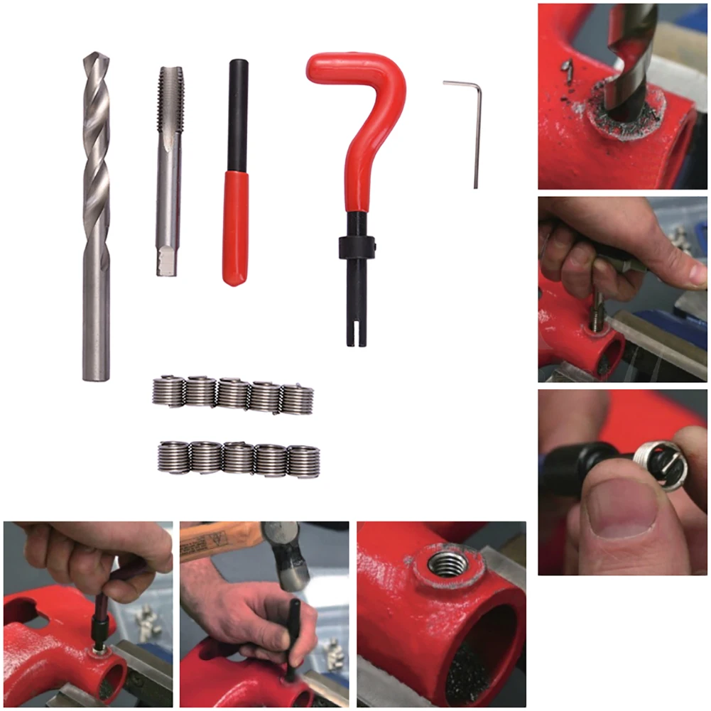 Repair Tool 15Pcs M12x1.25 M12x1.5 M12x1.75 Thread Repair Tool Kit For Restoring Damaged Threads Spanner Wrench Twist Drill Bit