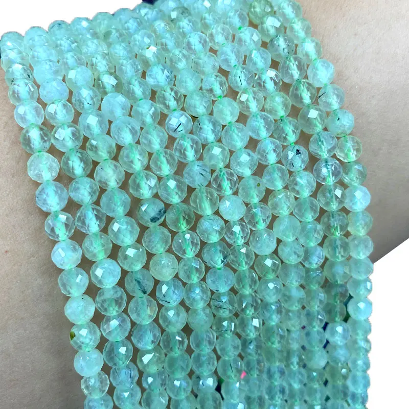 

Fine 100% Natural Stone Faceted Green Prehnite Round Gemstone Spacer Beads For Jewelry Making DIY Bracelet Necklace 6/8/10MM