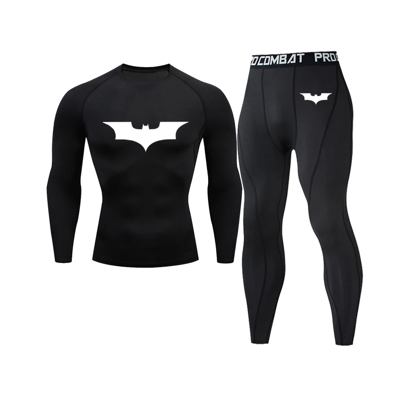 Men's 2-piece Set Compression Fitness Tights Superhero Sportswear Suit Sports Running Jogging Training Sets Gym Tracksuit 2 PCSs