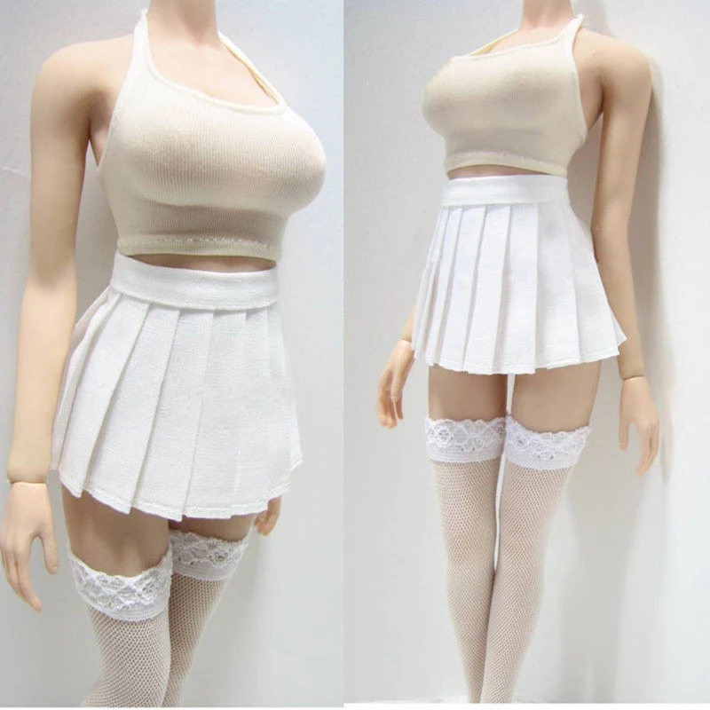 In Stock 1/6 Scale Female Clothes Set Tight Camisole & White Dress & Stocking Clothes Set for 12 inches Woman Action Figure Body