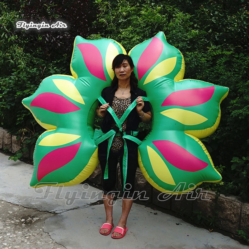 

Parade Performance Walking Inflatable Wings Dancing Costume Colorful Adult Wearable Blow Up Flower Tail For Stage Show