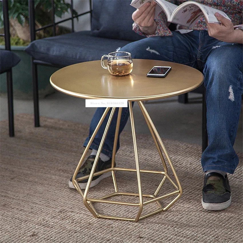 QX-333 Simple modern lron Tea Table living room Small Sofa Side Table Household creative diamond Storage Round Coffee Table