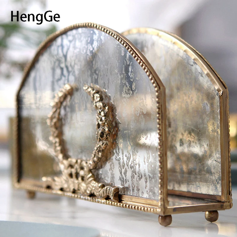 Nordic Relief Napkin Holder Retro Brass Tissue Box Hollowing Process Bedroom Desktop Storage Tissue Box Cover Home Accessories