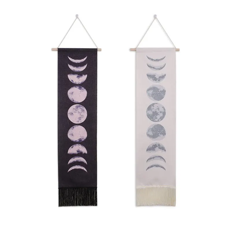 White Black Wall Hanging Moon Phases Tapestry Lunar Eclipse Changing Moon Phase Tapestry Hanging Decoration for Home