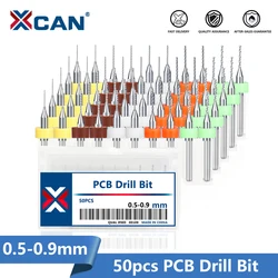 XCAN 50pcs 0.5-0.9mm PCB Drill Bit 1/8 Shank Carbide Micro Drill for PCB Printed Circuit Board Hole Drilling Tool