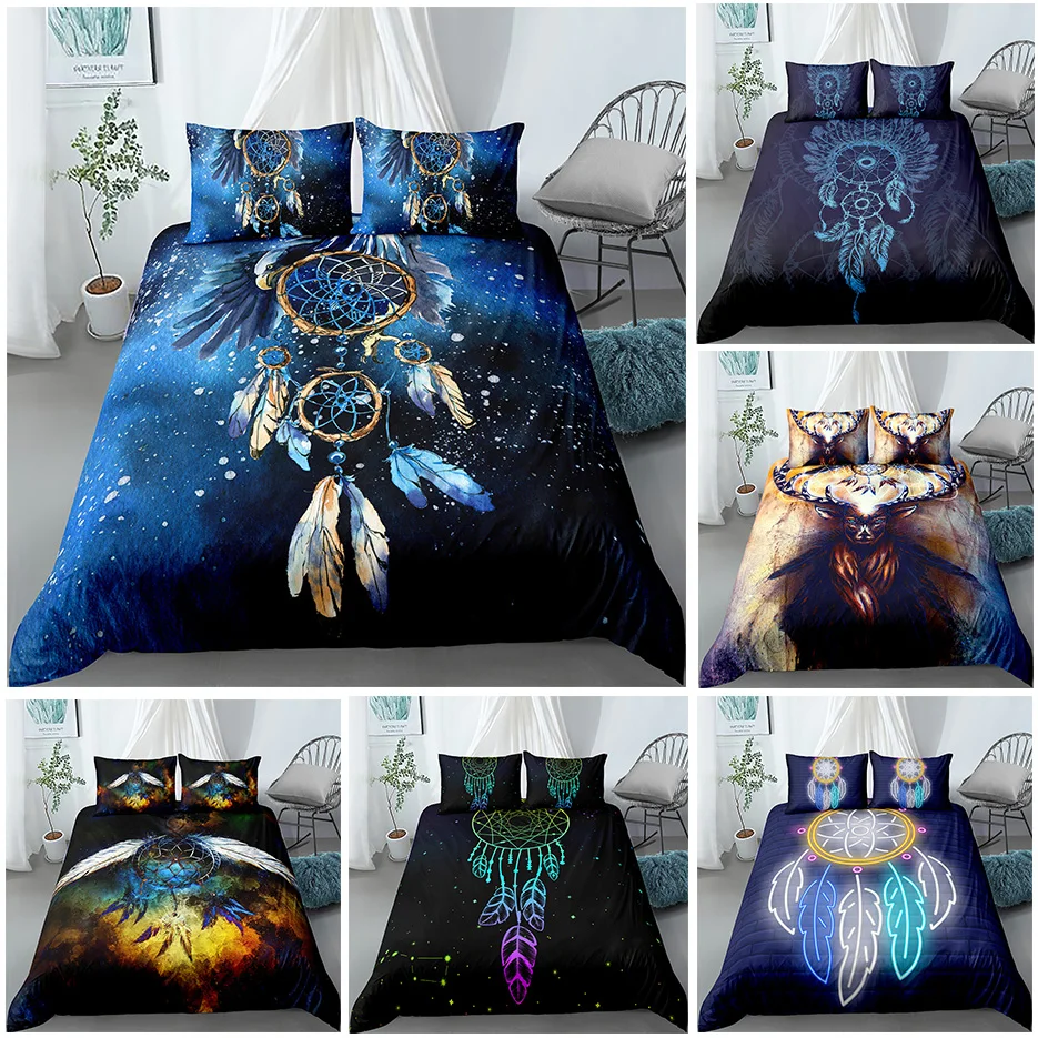 

Bohemian Dream-catcher 3D Bedding Set Colorful Feather Duvet Cover Pillowcase Single Twin Full King Queen Size Bed Bedlinen