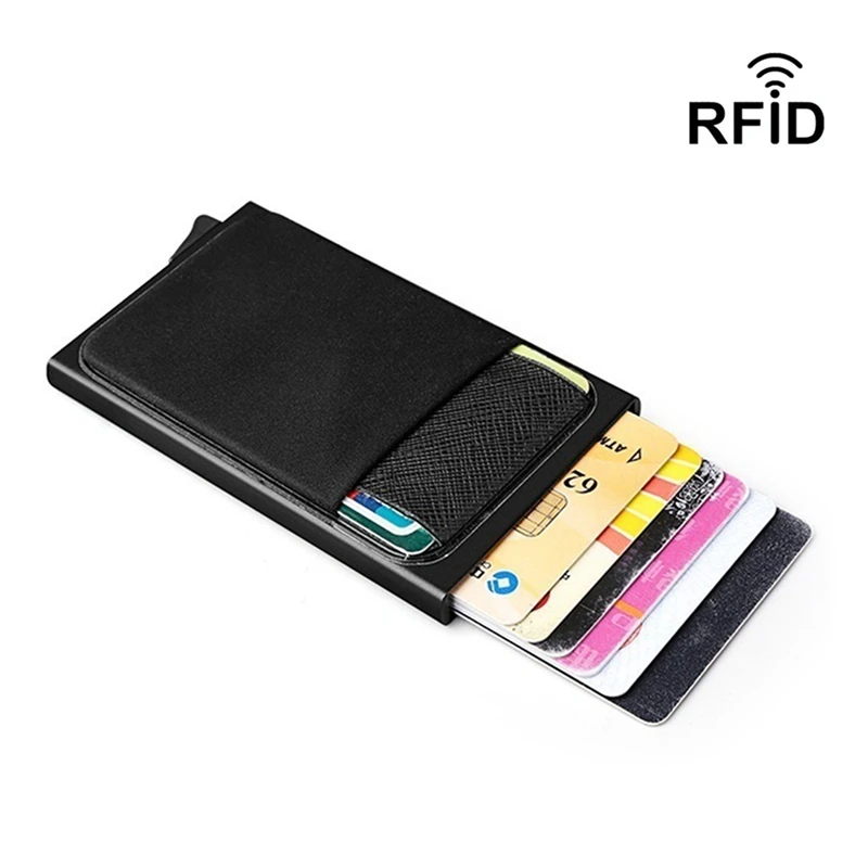 RFID Blocking Anti-theft Aluminum ID Card Holder Men Business Slim Metal Wallet Coin Purse Automatic Pop Up Bank Card Case