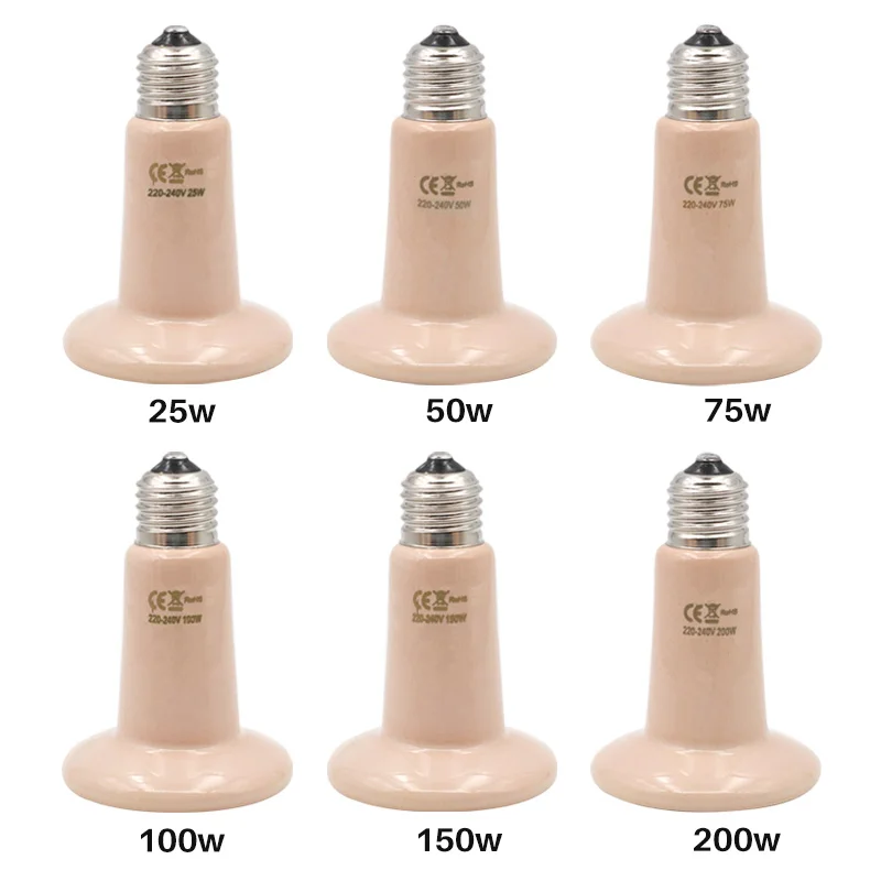 1szt Lampa grzewcza dla zwierząt Czarny ceramiczny emiter podczerwieni Żarówka grzewcza dla zwierząt Lampa dla gadów 25W 50W 75W 100W 150W 200W Lampa