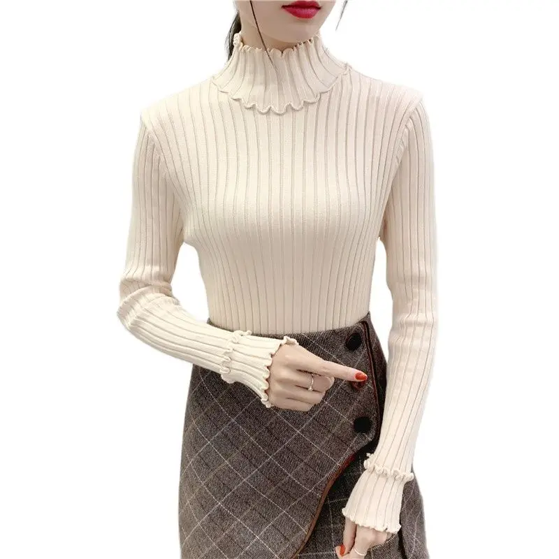 

2022 New Knitted Pullovers Autumn Winter Women's Clothing Turtleneck Sweater Slim Tops Girls Jumper D582