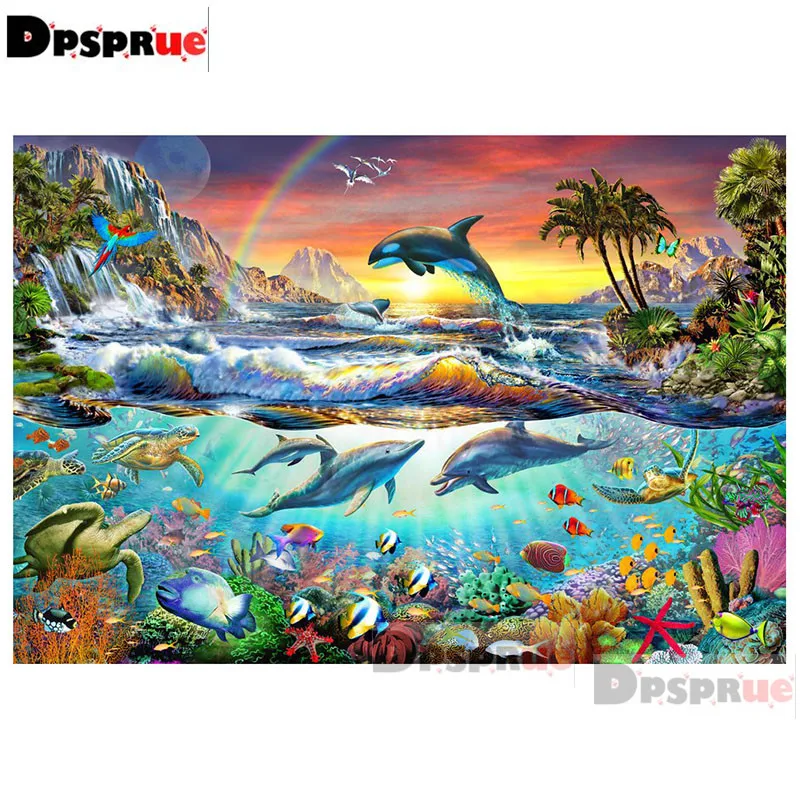 

Dpsprue Full Square/Round Diamond Painting Kit Cross Stitch dolphin Cartoon Diamond 3D Embroidery DIY 5D Moasic Gift DP210