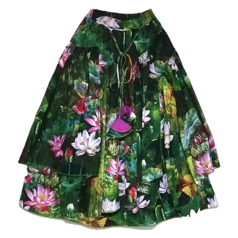 Imagem -03 - Mulheres Estampa Flor Longa Maxi Saia Elástico na Cintura Algodão e Linho Linha a Tamanho Grande S2xl Nova Moda 2023