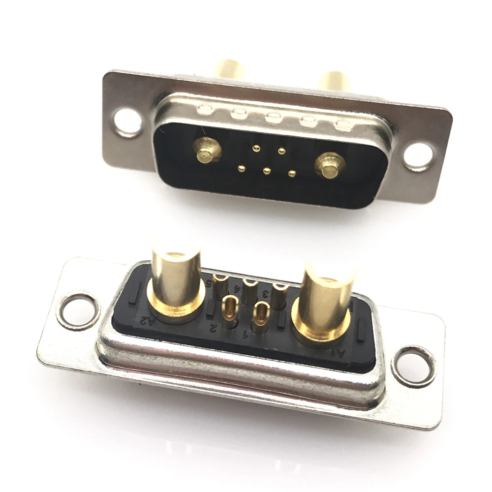 1PCS 7W2 30A Gold plated MALE FEMALE high current CONNECTOR D-SUB adapter solder type 5+2 plug jack high power 7 Power Position