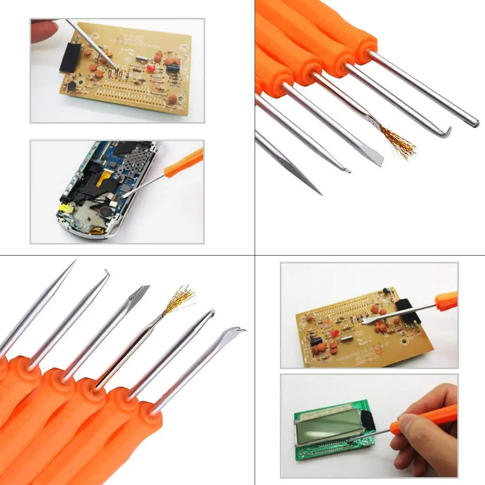 6 pçs desoldering kit de ferramentas de auxílio de solda auxiliar ferramentas pcb kit de limpeza ferramenta de reparo eletrônico calor auxiliar