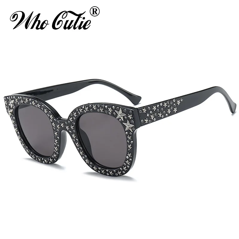 WHO CUTIE 2018 Embellished Square Pink Star Stud Sunglasses Women Brand Designer Vintage Female Sun Glasses Retro Shades OM523