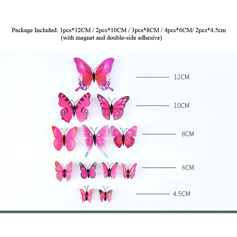 12Pcs/Set Colorful 3D Butterfly Wall Stickers Festival Wedding Decoration Home Decor Outdoor Butterflies Magnet Fridge Decals