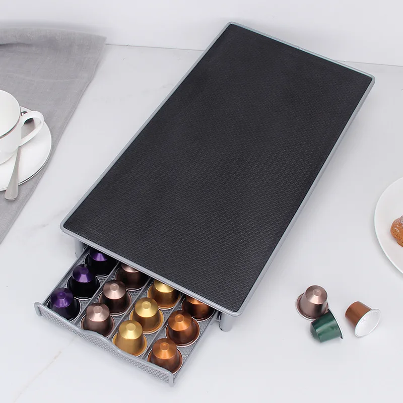 40 Pods Nepresso Coffee Capsule Organizer Storage Stand Coffee Drawers Metal Holder For Coffee Capsule Drawer