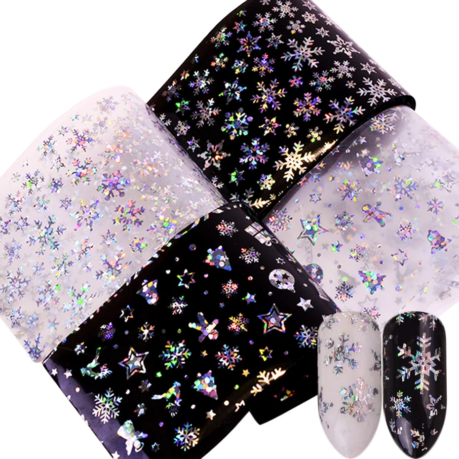 100x4cm Holographic Nail Foil Christmas 3D Snowflake Star Laser Glitter Cartoon Xmas Transfer Sticker Slide Manicure nail art