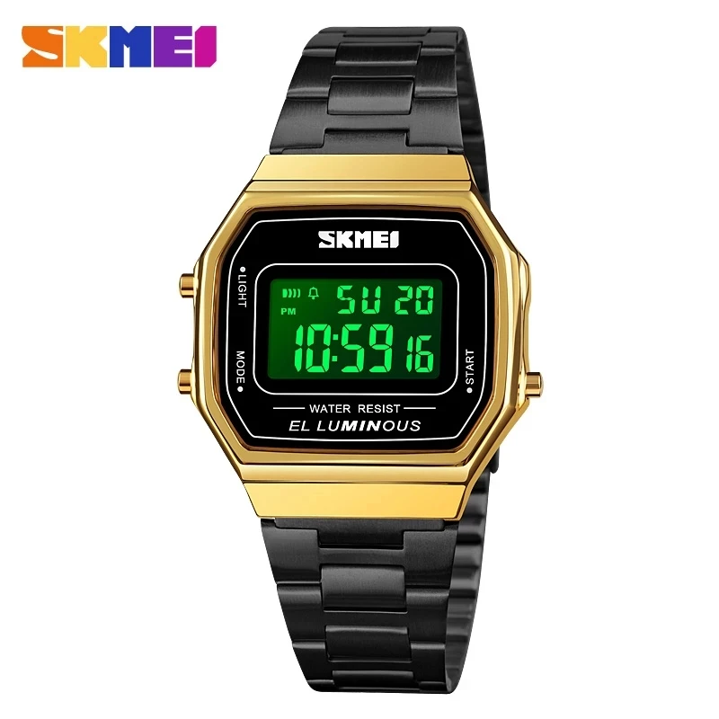 SKMEI Fashion LED Digital Display Retro Style Wristwatch Casual Men Stainless Steel Band Waterproof Watch Reloj Hombre hombre