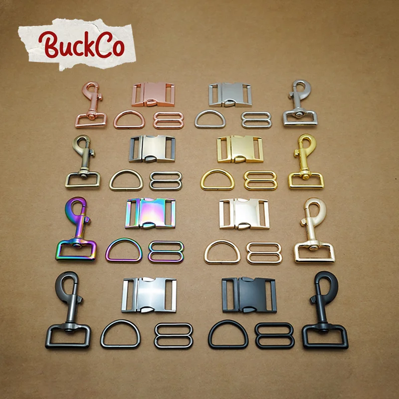 

10pcs/lot (metal buckle+adjust buckle+D ring+metal dog clasp/set)30mm webbing plated metal buckle dog collar parts 8 colours