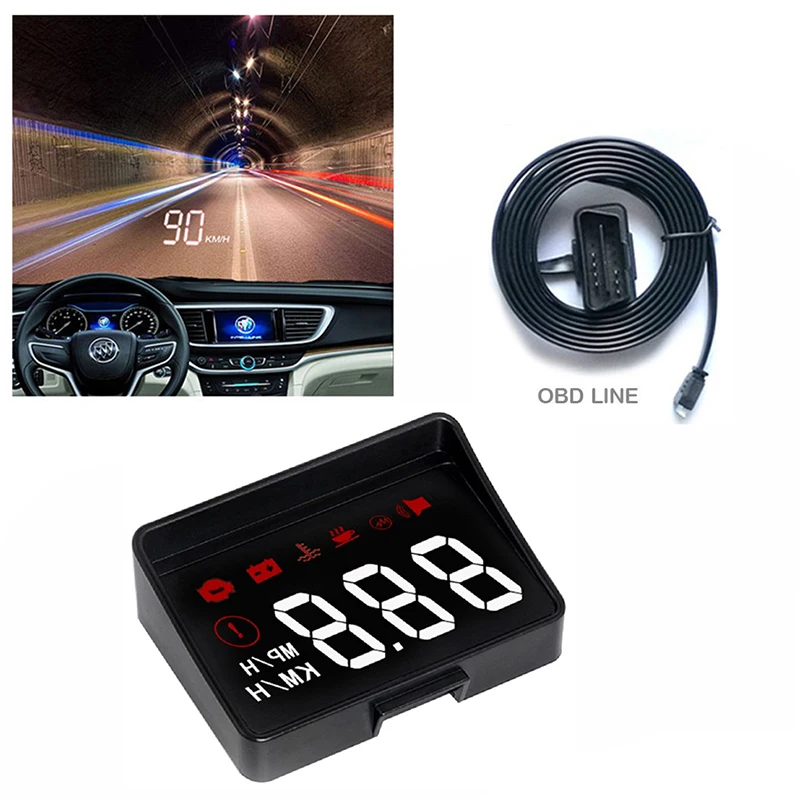 سيارة HUD A100S رصد رئيس يصل عرض OBD2 II نظام التحذير الزائد الجهد إنذار A100S مع عدسة هود الزجاج الأمامي العارض