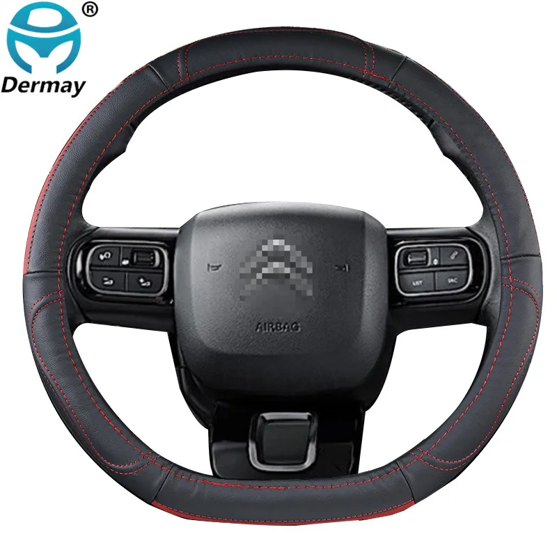 Genuine Leather Steering Wheel Cover for Citroen Berlingo 2018 2019 2020 2021 Cowhide Cubre Volante Auto Accessories