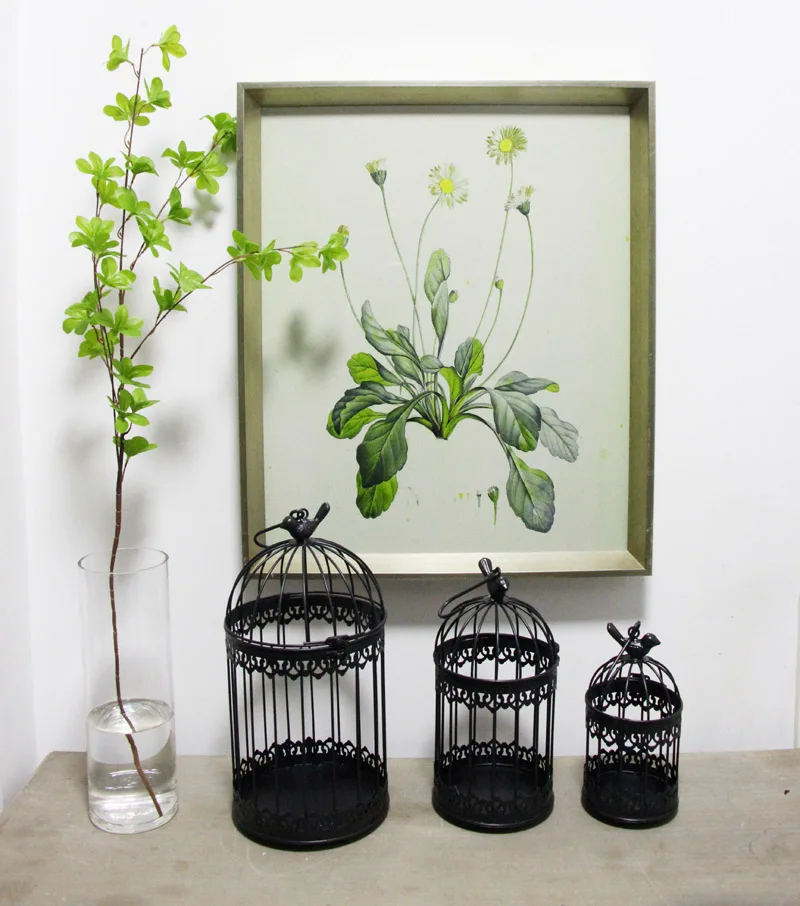 Black Modern iron wrought metal birdcage small middle Sets large bird cage decoration hanging flowerpot succulent plants