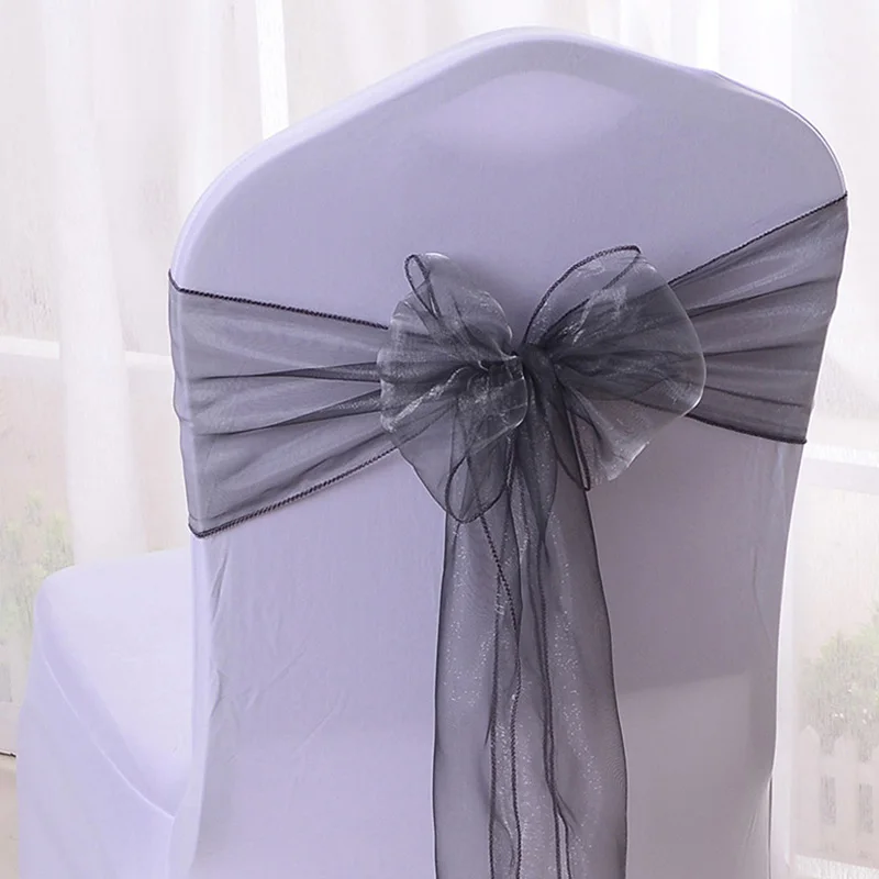 Faja de Organza de alta calidad para silla de boda, corbatas con nudo para decoración, lazos para banquete y boda, 50/100 piezas