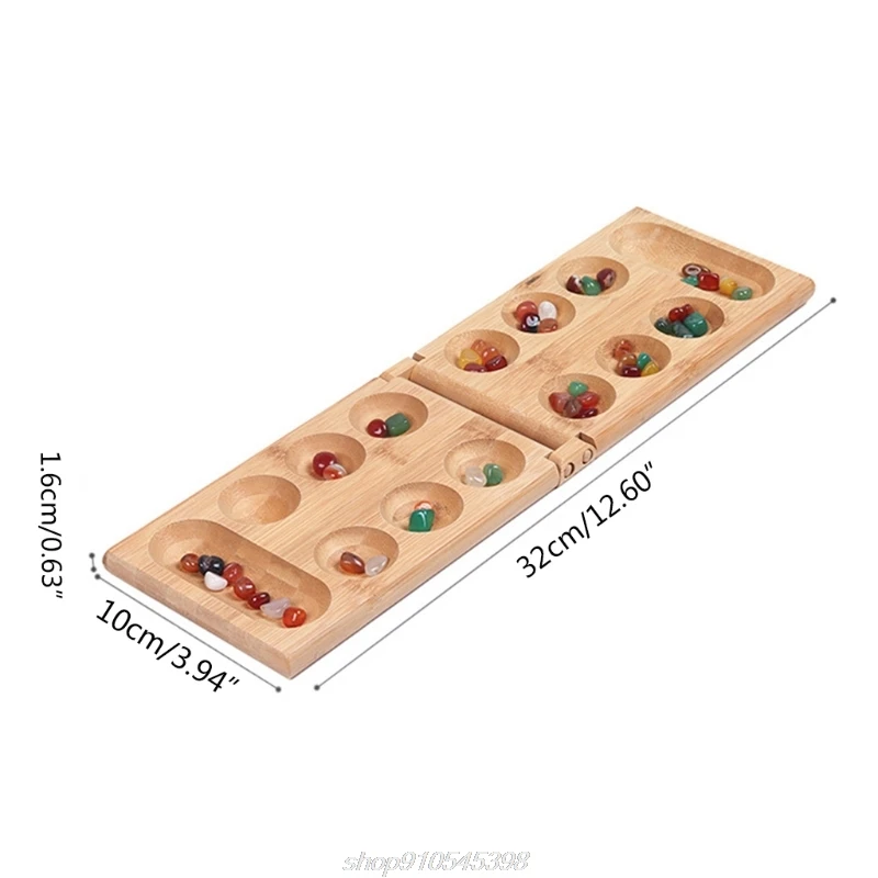 Afrika Mancala Bord Spiel mit Bunte Natürliche Steine Kiesel Folding Holzbrett Schach Set für Kinder Erwachsene A27 21 Dropship