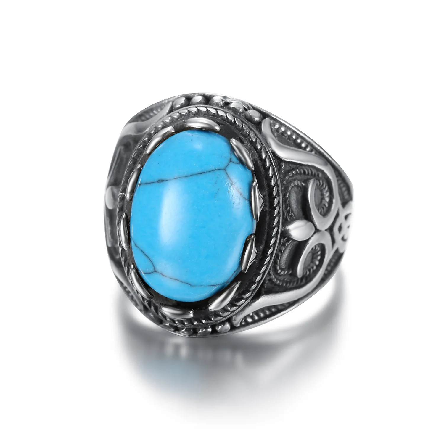 Retro Round Titanium Steel Inlaid 3colour Onyx Ring Gift Men Domineering Rings Party Jewellry Accessory Hollowen Gift