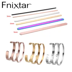 Fnixtar 10Pcs Width 3/6/9mm 160mm Length DIY C Open Cuff Bangle Material Mirror Polishe Stainless Steel Rectangle Blank Strips