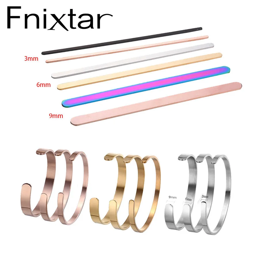 Fnixtar 10 sztuk szerokość 3/6/9mm 160mm długość DIY C otwarta bransoletka mankietowa materiał lustro polskie prostokąt ze stali nierdzewnej puste paski