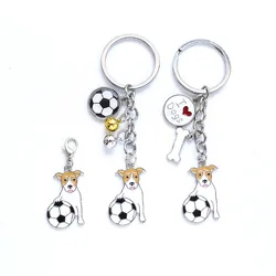 Llaveros con colgante de Metal para mujer, accesorio con colgante de perro jugando al fútbol, Jack, SAC Terrier, para bolso de Mascota, llavero de coche, regalos de joyería